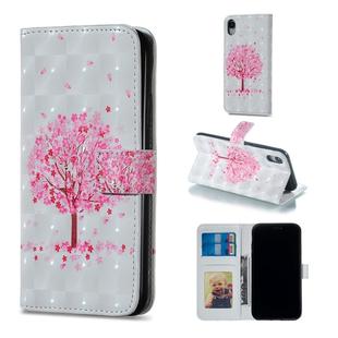 For iPhone XR Pink Tree Pattern Horizontal Flip Leather Case with Holder & Card Slots & Photo Frame & Wallet