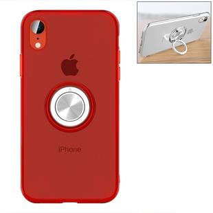 For iPhone XR Transparent TPU Metal Ring Case with Metal Ring Holder(Red)