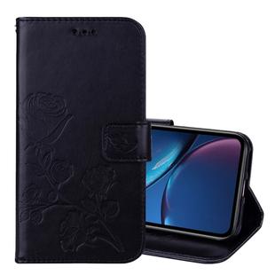 For iPhone XR Rose Embossed Horizontal Flip PU Leather Case,  with Holder & Card Slots & Wallet (Black)