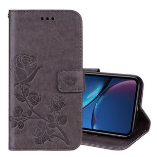 Rose Embossed Horizontal Flip PU Leather Case for iPhone XR,  with Holder & Card Slots & Wallet (Grey)