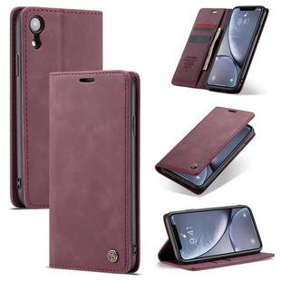 For iPhone XR CaseMe-013 Multifunctional Retro Frosted Horizontal Flip Leather Case with Card Slot & Holder & Wallet(Wine Red)