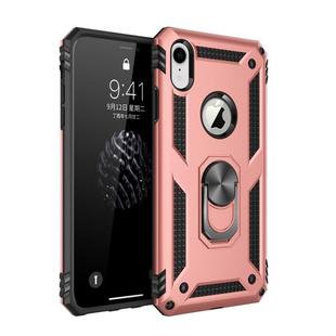 For iPhone XR Sergeant Armor Shockproof TPU + PC Protective Case with 360 Degree Rotation Holder (Rose Gold)