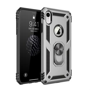 For iPhone XR Sergeant Armor Shockproof TPU + PC Protective Case with 360 Degree Rotation Holder (Silver)