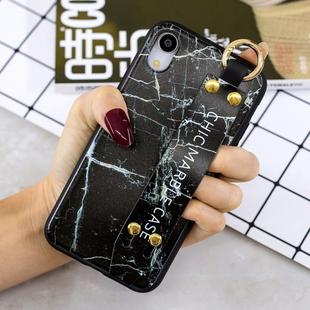 Marble Pattern Shockproof TPU Case for iPhone XR, with Wristband & Holder(Black)