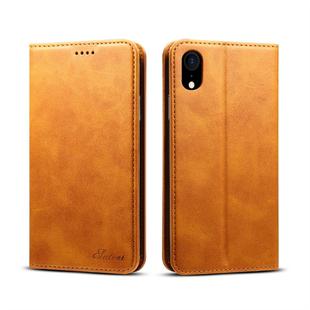 For iPhone XR Suteni Calf Texture Horizontal Flip Leather Case with Holder & Card Slots & Wallet(Brown)