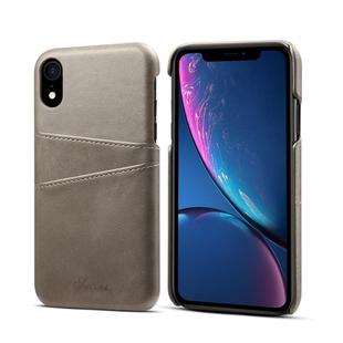 For iPhone XR Suteni Calf Texture Protective Case with Card Slots(Grey)