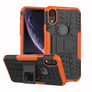 For iPhone XR Tire Texture TPU+PC Shockproof Case with Holder (Orange)