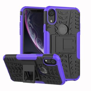 For iPhone XR Tire Texture TPU+PC Shockproof Case with Holder (Purple)