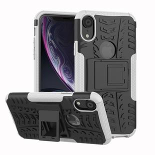 For iPhone XR Tire Texture TPU+PC Shockproof Case with Holder (White)