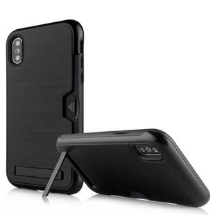 Ultrathin TPU + PC Protective Case for iPhone XR, with Card Slot & Holder(Black)
