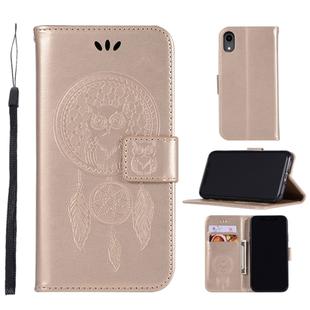 For iPhone XR Wind Chime Owl Embossing Pattern Horizontal Flip Leather Case with Holder & Card Slots & Wallet(Gold)