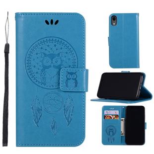 For iPhone XR Wind Chime Owl Embossing Pattern Horizontal Flip Leather Case with Holder & Card Slots & Wallet(Blue)