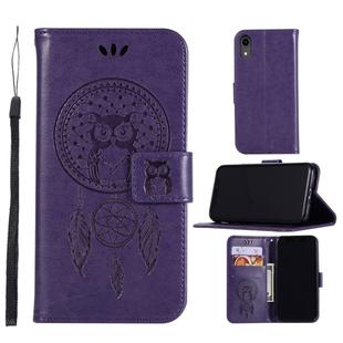 For iPhone XR Wind Chime Owl Embossing Pattern Horizontal Flip Leather Case with Holder & Card Slots & Wallet(Purple)