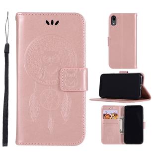 For iPhone XR Wind Chime Owl Embossing Pattern Horizontal Flip Leather Case with Holder & Card Slots & Wallet(Rose Gold)