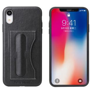 For iPhone XR Fierre Shann Full Coverage Protective Leather Case with Holder & Card Slot (Black)