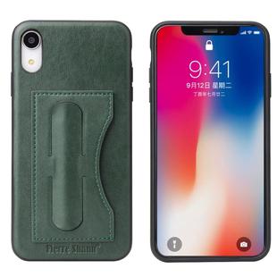 For iPhone XR Fierre Shann Full Coverage Protective Leather Case with Holder & Card Slot (Green)