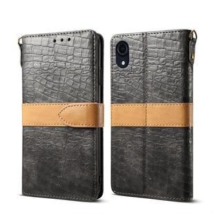 For iPhone XR Splicing Color Crocodile Texture PU Horizontal Flip Leather Case with Wallet & Holder & Card Slots & Lanyard (Grey)