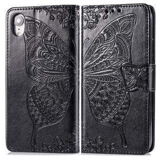 For iPhone XR Butterfly Love Flowers Embossing Horizontal Flip Leather Case with Holder & Card Slots & Wallet & Lanyard (Black)