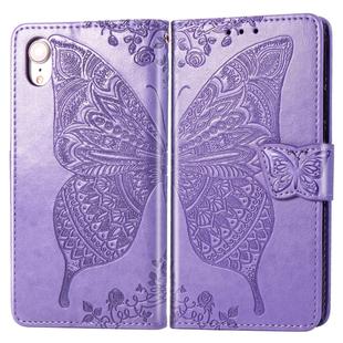 For iPhone XR Butterfly Love Flowers Embossing Horizontal Flip Leather Case with Holder & Card Slots & Wallet & Lanyard(Light Purple)