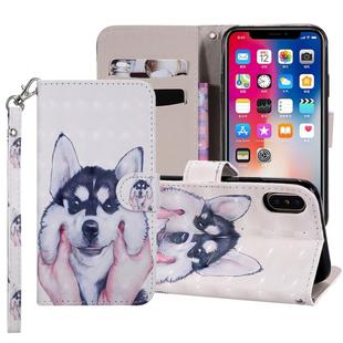 Husky Pattern Colored Drawing Horizontal Flip Leather Case for iPhone XR, with Holder & Card Slots & Wallet & Lanyard