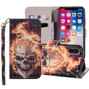 Fire Skull Pattern Colored Drawing Horizontal Flip Leather Case for iPhone XR, with Holder & Card Slots & Wallet & Lanyard