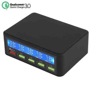 10A Max Output 5 x USB Ports Charger with Smart LCD Display(Black)