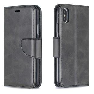For iPhone X / XS Retro Lambskin Texture Pure Color Horizontal Flip PU Leather Case with Holder & Card Slots & Wallet & Lanyard(Black)
