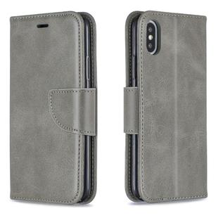 For iPhone X / XS Retro Lambskin Texture Pure Color Horizontal Flip PU Leather Case with Holder & Card Slots & Wallet & Lanyard(Grey)