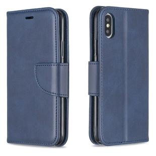 For iPhone X / XS Retro Lambskin Texture Pure Color Horizontal Flip PU Leather Case with Holder & Card Slots & Wallet & Lanyard(Blue)