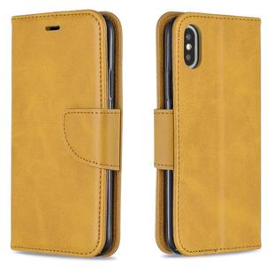 For iPhone X / XS Retro Lambskin Texture Pure Color Horizontal Flip PU Leather Case with Holder & Card Slots & Wallet & Lanyard(Yellow)