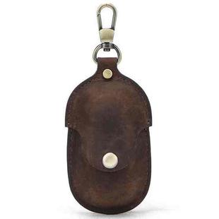 CF1109 For Galaxy Buds Crazy Horse Texture Clamshell Earphone Protective Leather Case with Hook (Dark Coffee)