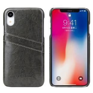 For iPhone XR Fierre Shann Retro Oil Wax Texture PU Leather Case with Card Slots(Black)