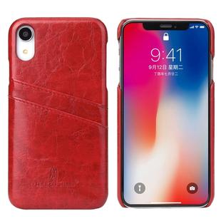 For iPhone XR Fierre Shann Retro Oil Wax Texture PU Leather Case with Card Slots(Red)