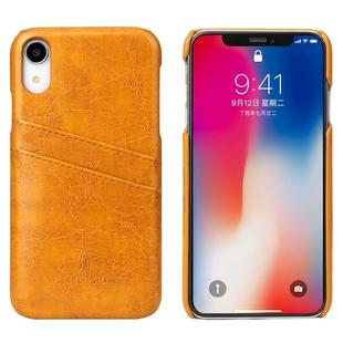 For iPhone XR Fierre Shann Retro Oil Wax Texture PU Leather Case with Card Slots(Yellow)