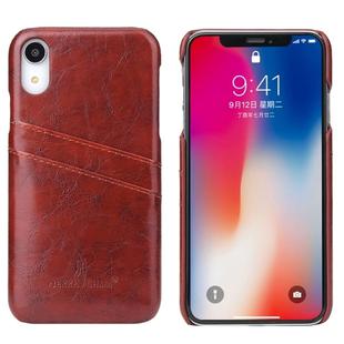 For iPhone XR Fierre Shann Retro Oil Wax Texture PU Leather Case with Card Slots(Brown)