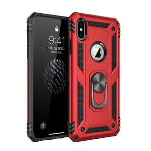 For iPhone X / XS Sergeant Armor Shockproof TPU + PC Protective Case with 360 Degree Rotation Holder (Red)