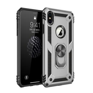 For iPhone X / XS Sergeant Armor Shockproof TPU + PC Protective Case with 360 Degree Rotation Holder (Silver)