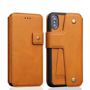 For iPhone X / XS Cowhide Texture Magnetic Absorption Detachable Horizontal Flip Leather Case with Holder & Card Slots & Wallet (Yellow)