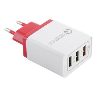 AR-QC-03 2.1A 3 USB Ports Quick Charger Travel Charger, EU Plug (Red)