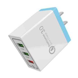 AR-QC-03 2.1A 3 USB Ports Quick Charger Travel Charger, US Plug (Blue)
