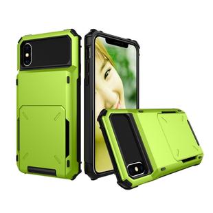 For iPhone X / XS Shockproof TPU + PC Protective Case with Card Slot(Green)