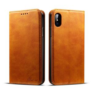 For iPhone X / XS Suteni Calf Texture Horizontal Flip Leather Case with Holder & Card Slots & Wallet(Brown)