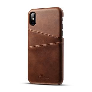 For iPhone X / XS Suteni Calf Texture Protective Case with Card Slots(Coffee)