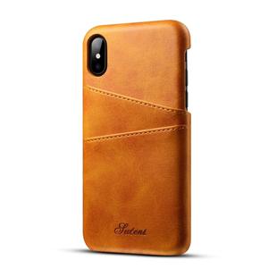 For iPhone X / XS Suteni Calf Texture Protective Case with Card Slots(Brown)