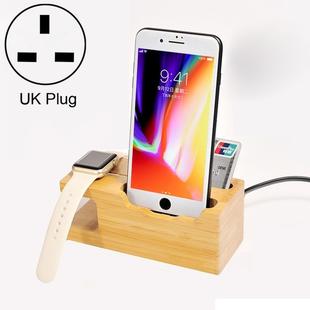 Multi-function Bamboo Charging Station Charger Stand Management Base with 3 USB Ports, For Apple Watch, iPhone, UK Plug