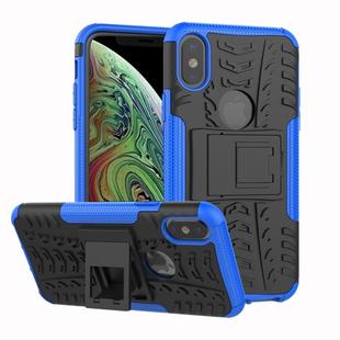 For iPhone X / XS Tire Texture TPU+PC Shockproof Case with Holder (Blue)