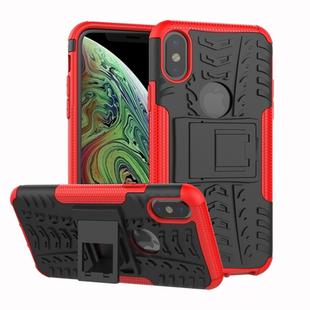 For iPhone X / XS Tire Texture TPU+PC Shockproof Case with Holder (Red)