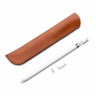 HQ57 Genuine Leather Texture Apple Pencil Plug-in Capacitive Pen Protective Case for iPad Pro(Light Brown)