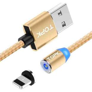 TOPK AM23 1m 2.4A Max USB to 8 Pin Nylon Braided Magnetic Charging Cable with LED Indicator(Gold)