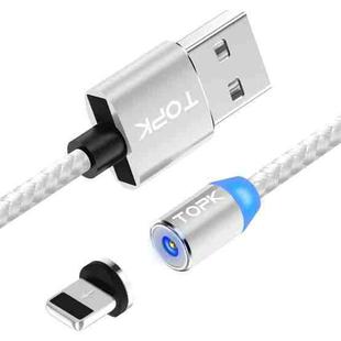 TOPK AM23 2m 2.4A Max USB to 8 Pin Nylon Braided Magnetic Charging Cable with LED Indicator(Silver)